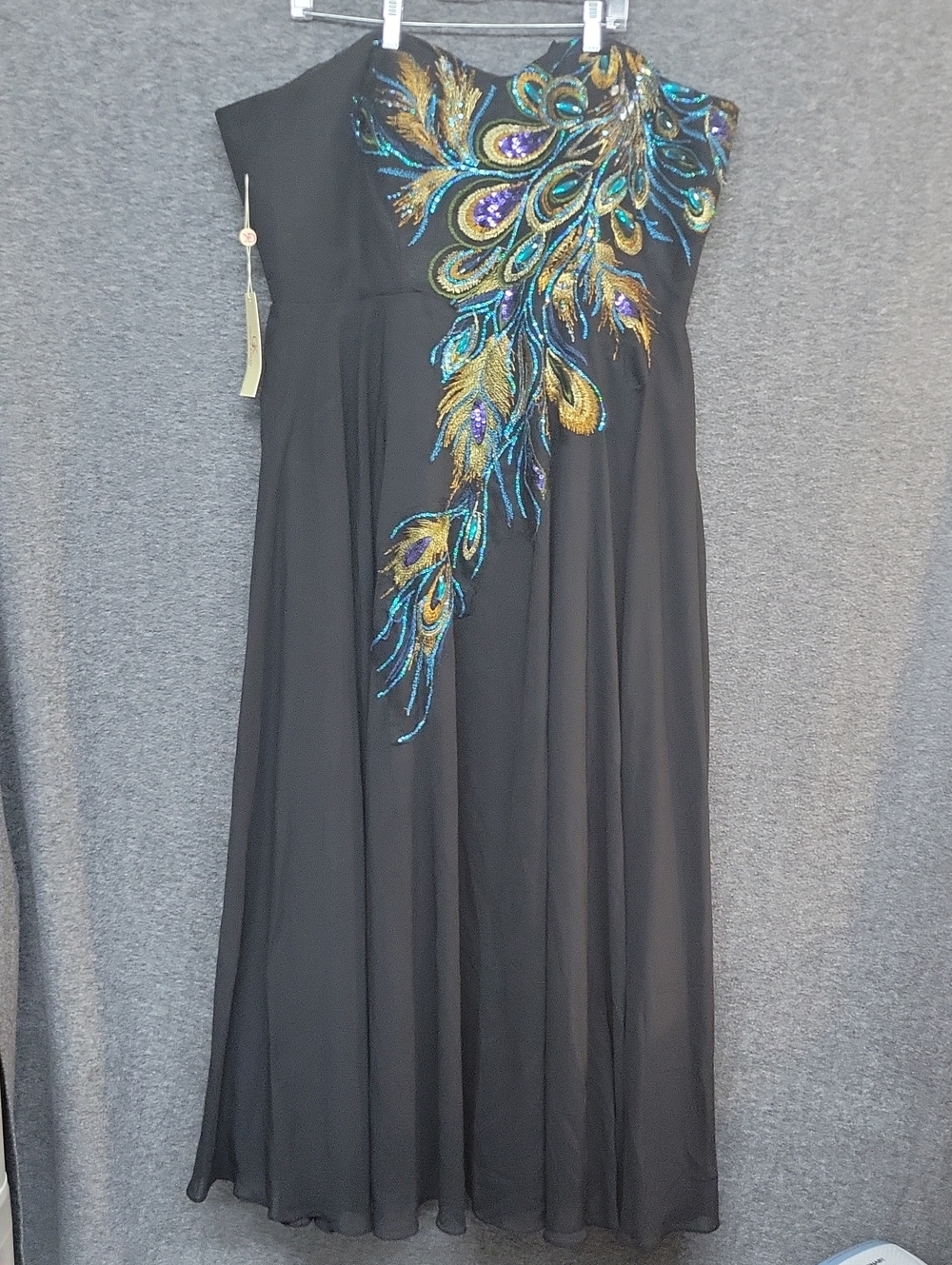 Grace Karin Strapless Black Peacock Sequin Formal Gown